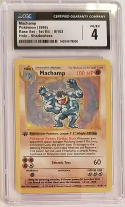 Machamp Pokemon 1st Edition Holo Shadowless 8/102 Base Set CGC 4 - Image 1