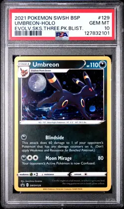 2021 POKEMON SWSH BLACK STAR PROMO #129 UMBREON-HOLO PSA 10 - Image 1