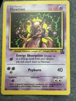 Pokemon TCG Mewtwo #14 Black Star Promo Non-Holo Card 2000 WOTC - Image 1