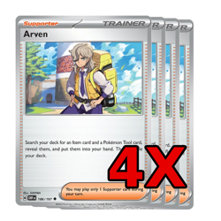 Arven (X4 Playset) - Pokemon TCG Trainer Card - Obsidian Flames OBF #186/197 - Image 1