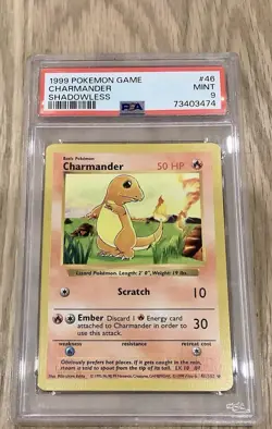 1999 Pokemon Game Charmander Shadowless 46/102 PSA 9 Mint - Image 1