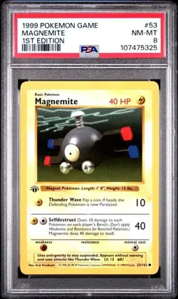 Magnemite #53 - Pokemon Base Set Shadowless 1st Edition - PSA 8 - Image 1