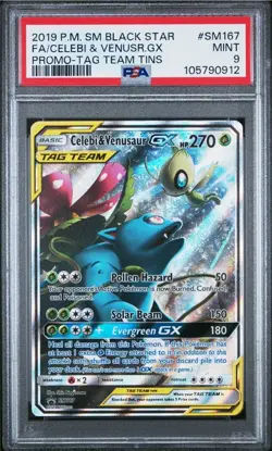 Pokemon Celebi & Venusaur 2019 SM Black Star Promo #SM167 Tag Team Tins PSA 9 - Image 1