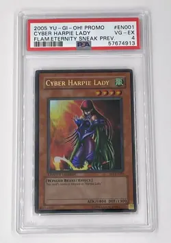 YuGiOh Cyber Harpie Lady SP1-EN001 Flaming Eternity Sneak Previous PSA 4 - Image 1