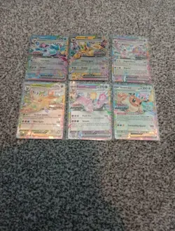 6 Prismatic Evolutions Stamped Pokemon Card Promos, Eevee, Leafeon, Sylveon Etc - Image 1