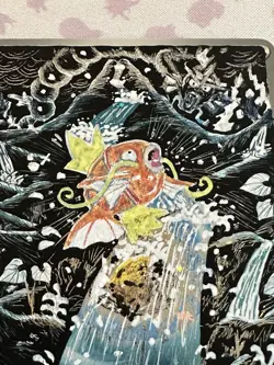 Pokemon TCG Magikarp HAND DRAWN fan art on Holo Water Energy Card - Image 3