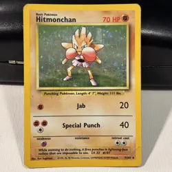 Hitmonchan Unlimited Holo Rare Base Set 7/102 Pokemon TCG Card LP/MP - Image 1