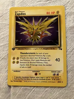 Pokemon TCG Zapdos Fossil 1st Edition Non-Holo Card 30/62 - Image 1