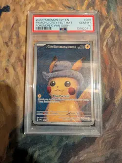 2023 Pokemon SVP Pikachu Grey Felt Hat Van Gogh Promo Card #085 PSA 10 - Image 1