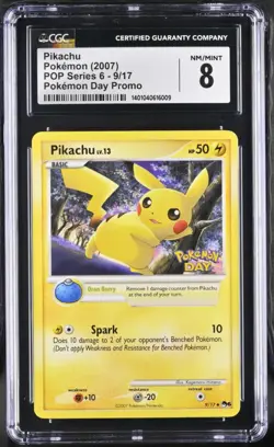Pikachu (Pokemon Day Stamped) 2007 009/017 Pop Series 6 CGC 8 (LOW POP) - Image 1