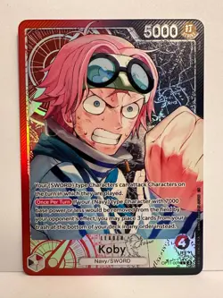ONE PIECE Card Game Koby OP11-001 L Leader ENGLISCH Red Navy SWORD 5000 4 Life - Image 1