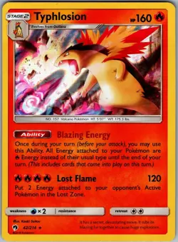 Pokemon TCG SM Lost Thunder 42/214 Typhlosion Rare Holo Card - Image 1