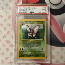 PSA 9 MINT POKEMON 1999 UNLIMITED HOLO VENOMOTH JUNGLE NO SYMBOL ERROR #13 RARE - Image 1