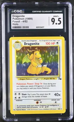 Pokemon Dragonite Fossil Unlimited Holo Rare #4 CGC 9.5 - Image 1