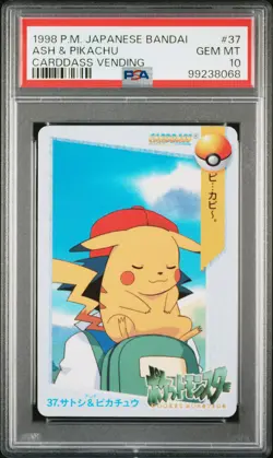 Ash & Pikachu Pokemon 1998 Bandai Anime Carddass Vending Japanese #37 PSA 10 - Image 1