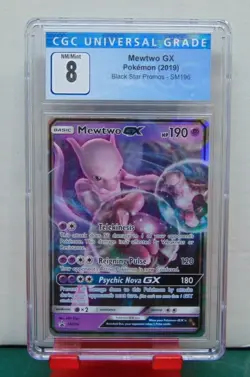 2019 Pokemon Sun & Moon Black Star Promos #SM196 Mewtwo GX Holo CGC NM-MT 8 - Image 1