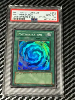 Yugioh PSA 10 Polymerization LOB-059 Super Rare 1st Edition GLOSSY *3965 - Image 1