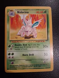 Pokemon TCG Nidorino Base Set, Unlimited Uncommon Card 37/102 - Image 1