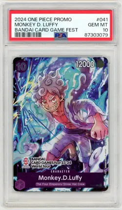 2024 ONE PIECE PROMOS 041 MONKEY D. LUFFY BANDAI CARD GAME FEST PSA 10 GEM MINT - Image 1