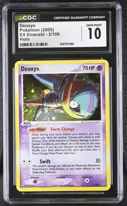 CGC 10 GEM MINT Deoxys 2005 EX Emerald 2/106 Holo SWIRL Pokemon Card - Image 1