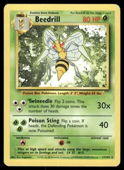Pokemon Cards Beedrill 17/102 UNLIMITED Base Set WOTC Rare NM - Image 1