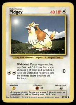 Pokemon Cards Pidgey 57/102 UNLIMITED Base Set WOTC Common LP - Image 1