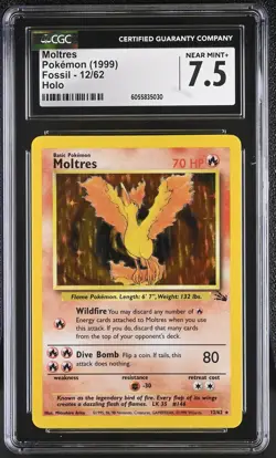 CGC 7.5 Moltres 1999 Fossil 12/62 Holo Pokemon Card - Image 1