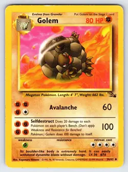 Golem 36/62 1999 Fossil Set Pokemon Card TCG Vintage WOTC Nintendo Uncommon - Mp - Image 1