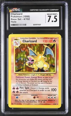 CGC 7.5 Charizard 1999 Base Set 4/102 Holo Pokemon Card - Image 1