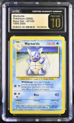 Pokemon Base Set Unlimited WARTORTLE CGC 10 1999-2000 4th Print PSA BGS - Image 1