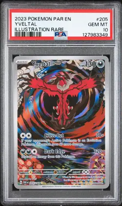 2023 POKEMON PAR EN-PARADOX RIFT ILLUSTRATION RARE #205 YVELTAL PSA 10 - Image 1