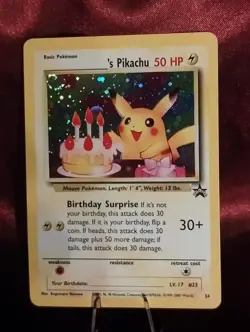 Pokemon Birthday Pikachu #24 Black Star Promo TCG SWIRL Holo Rare Vintage Card - Image 3