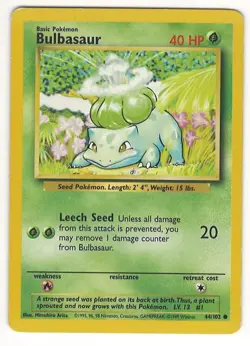 1999 POKEMON BULBASAUR 44/102 BASE SET CARD - VG-EX - NO CREASES - LOOK !!!! - Image 1