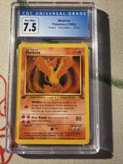 Pokemon TCG Moltres Fossil Card 27/62 Regular Non-Holo 1st Edition CGC 7.5 - Image 1
