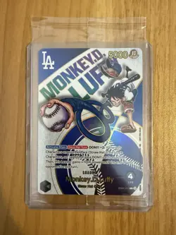 2025 One Piece LA Dodgers Monkey D. Luffy EB02-010 Leader Promo Card - Image 1