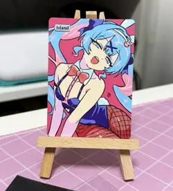 Hand Painted Altered Art Mtg land card Anime Island Girl Singer - Image 1