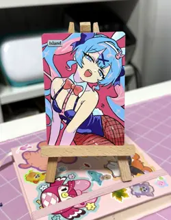 Hand Painted Altered Art Mtg land card Anime Island Girl Singer - Image 3
