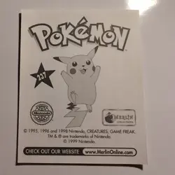 Pokemon - Ash Puzzle 1/4 - Topps Merlin Sticker - Series 1 - #237/240 - 1999 - Image 2
