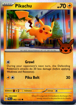 Pokemon Pikachu 062/193 2023 Trick or Trade Halloween Trick or Treat Holo Common - Image 1