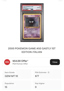 POKEMON PSA 10 GASTLY 50/102 SET BASE 1st PRIMA EDIZIONE ITALIANO 2000 LOW POP! - Image 4