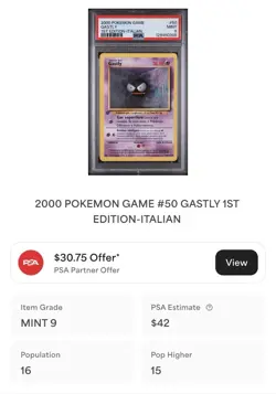 POKEMON PSA 9 GASTLY 50/102 SET BASE 1st PRIMA EDIZIONE ITALIANO 2000 LOW POP! - Image 4