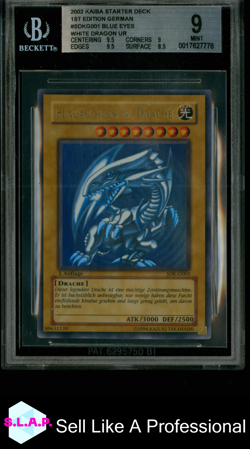 BLUE-EYES WHITE DRAGON UR 2002 YU-GI-OH STARTER DECK KAIBA 1ST EDITION GER BGS 9 - Image 1