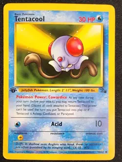 Tentacool 1st Edition 56/62 Fossil Common Pokemon Vintage Card WOTC LP 1999 - Image 1