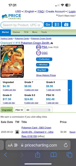 Pokemon TCG Charizard V Crown Zenith Holo Ultra Rare Card 018/159 - Image 4