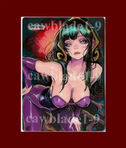 Hand Painted Altered MTG Card, Swamp , Anime Girl, by Cawblade - Image 1