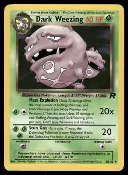 Pokemon Cards Dark Weezing 31/82 UNLIMITED Team Rocket WOTC Rare NM - Image 1