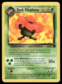 Pokemon Cards Dark Vileplume 30/82 UNLIMITED Team Rocket WOTC Rare NM - Image 1