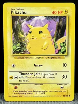 Pikachu 58/102 Base Set - NM/M Vintage Pokemon Card 1999 WOTC Yellow Cheeks - Image 1