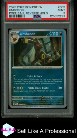UMBREON POKE BALL REVERSE HOLO POKEMON PRE PRISMATIC EVOLUTIONS 2025 059 PSA 9 - Image 1