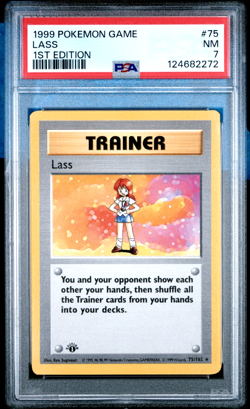 Vintage 1999 Pokemon 1st Edition Shadowless Lass #75 PSA 7 Base Set Trainer - Image 1